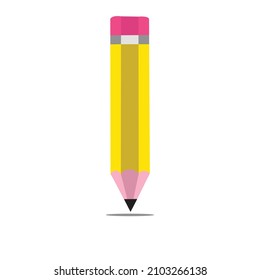 Wooden Yellow Pencil With Eraser Clipart Vector Illustration Isolated on White background.