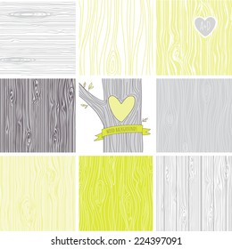 Woodgrain, wooden texture background and a carved heart in a tree, perfect as wedding backgrounds and valentines day cards 