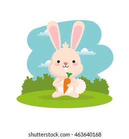 Woodland animal concept represented by cute rabbit cartoon with carrot icon. Colorfull and flat illustration. 