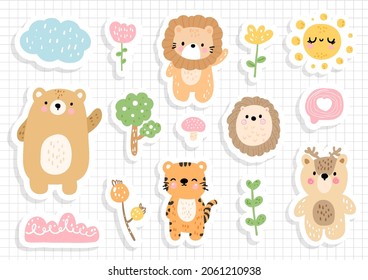 woodland animal sticker, scrapbook. Animal sticker sheet