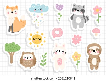 woodland animal sticker, scrapbook. Animal sticker sheet