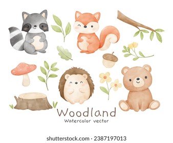 Woodland animal watercolor Decoration nursery birthday kids Print for invitation card Poster Template