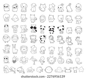 Woodland Animals Bundle Coloring Forest , Head Animal, Big collection of decorative for kids,baby characters, card,hand drawn, cartoon style.vector illustration