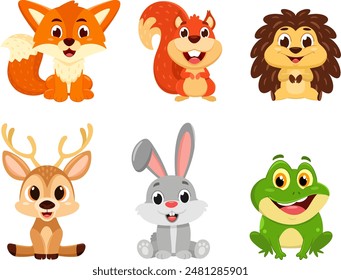 Woodland Animals Cartoon Characters. Vector Flat Design Collection Set Isolated On Transparent Background