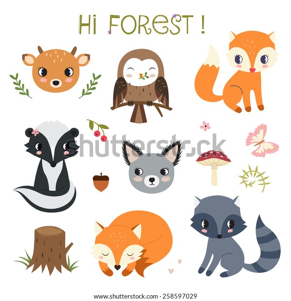 Woodland Animals Decor Elements Set Vector Stock Vector (Royalty Free ...