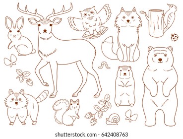 woodland animals elements set