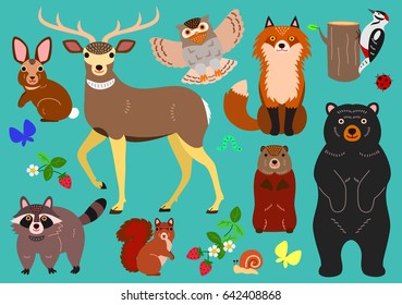 woodland animals elements set