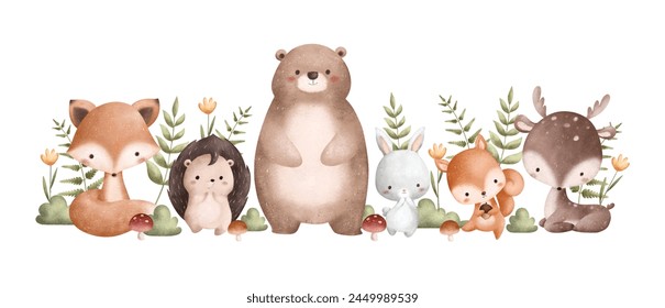 Woodland Animals and Leaves Banner