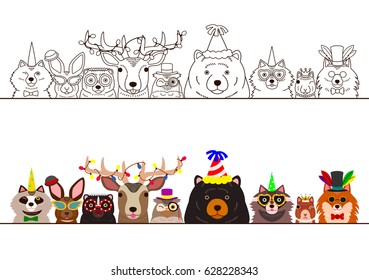 woodland animals in party fashion border set