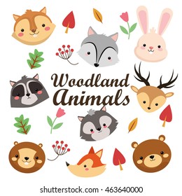 Woodland animals represented by cute squirrel raccoon beaver fox rabbit reindeer skunk bear wolf cartoon icon. Colorfull and flat illustration. 