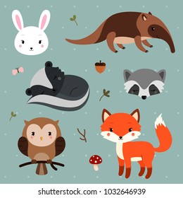 Woodland animals set.