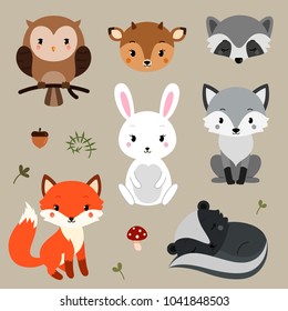 Woodland animals set.