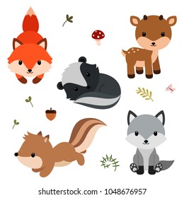 Woodland animals set.