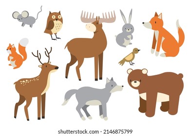Woodland animals. Set of cute forest animals. Vector illustration EPS