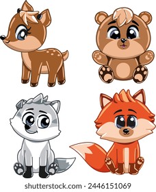 Woodland animals set isolated on white background.