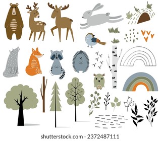 Woodland Animals Set. Vector Illustration. Cute cartoon characters.