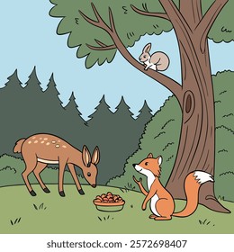 Woodland animals vector art illustration