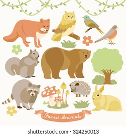 Woodland Animals Vector Design Illustration