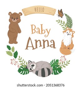 Woodland Animals Wreath Banner Template For Baby Shower Cover Book Invitation Baby Boy Or Girl