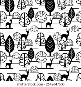 Woodland background. Forest Vector Seamless pattern. Childish Background with Hand Drawn doodle Trees. Design for kids