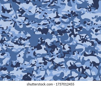 Woodland Camo Paint. Sky Camo Print. Army Dirty Canvas. Modern Sky Pattern. Navy Hunter Pattern. Abstract Vector Camoflage. Blue Sea Camouflage Seamless Print. Fabric Seamless Camouflage.