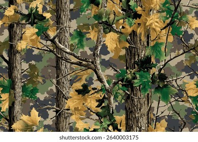 Woodland camouflage background. Real tree pattern. Hunting camouflage pattern. Seamless pattern. Digital camouflage. Abstract. Deer hunting