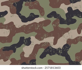 Woodland camouflage seamless pattern. The pattern includes four shades of green, black, brown and beige to help blend into natural surroundings. For military and hunting purposes.