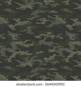 Padrão sem emenda da camuflagem de Woodland, textura do camo do exército militar, fundo de vetor abstrato para tecido e impressão