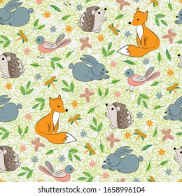Woodland Cute Animals Seamless Pattern For Kids 