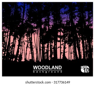   Woodland eco banner. Pink and violet tones. Can be used as poster, badge, wallpaper, backdrop, background.
