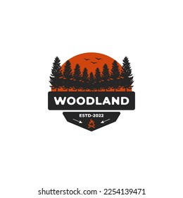 Woodland emblem logo vector illustration design template, badge of timberland logo vector design template