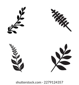 Woodland fern botanical icon set. Collection of garden sprigs for scandinavian style kids doodle. 