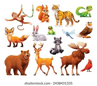 Woodland forest animals set. Vector cartoon illustration