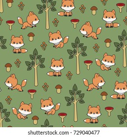 Woodland foxes seamless vector pattern/wallpaper.