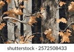 Woodland hunting camouflage seamless pattern with tree bark. Camouflage pattern background for hunting and military purposes.