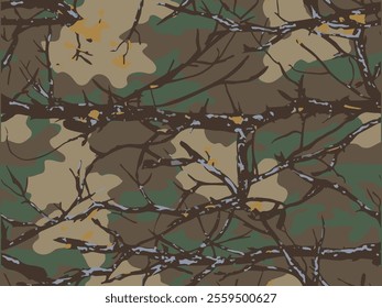 Woodland hunting camouflage seamless pattern with tree bark. Camouflage pattern background for hunting and military purposes.