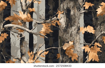 Woodland hunting camouflage seamless pattern with tree bark. Camouflage pattern background for hunting and military purposes.