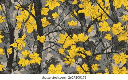 Woodland hunting camouflage seamless pattern with tree bark. Camouflage pattern background for hunting and military purposes.