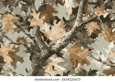 Woodland hunting camouflage seamless pattern with tree bark. Camouflage pattern background for hunting and military purposes. Vector hunting camo background. Tree bark texture