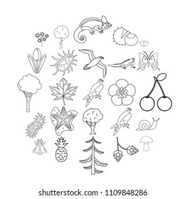 Woodland icons set. Outline set of 25 woodland vector icons for web isolated on white background