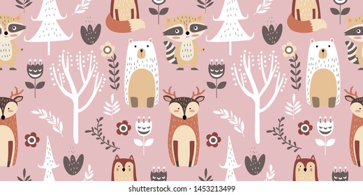 woodland illustration in seamless pattern for personal project,background, invitation, wallpaper and many more
