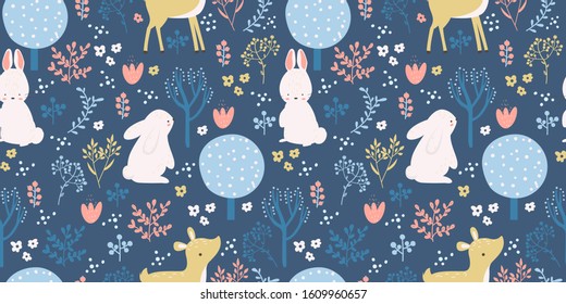 woodland illustration in seamless pattern, wallpaper, scrapbooking and many more.