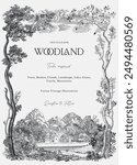 Woodland. Invitation. Toile inspired. Vector vintage illustration. Black and white 