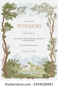 Woodland. Invitation. Toile inspired. Vector vintage illustration. 