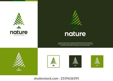woodland logo, minimalist style, pine tree, vector graphic design.