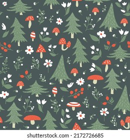 Woodland nursery wallpaper, mural and fabric print. Vector illustration. Seamless pattern. 