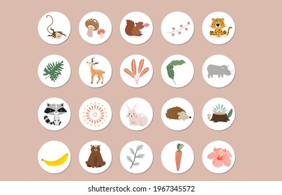 Woodland object collection with deer,bear,monkey for social media,sticker