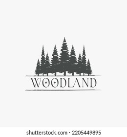 Woodland Pine Tree Forest Icon Logo Business Vector Design Template. Nature Landscape Evergreen Cedar Wood Logo Design Vector Ideas With Hipster Modern And Vintage Isolated On White Background.