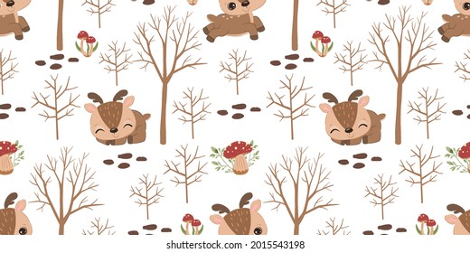 Woodland repeat pattern. Nursery art background. Children's fabric pattern design