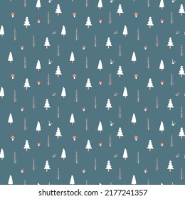 Patrón de bosque sin soldadura, fondo forestal. Árboles de dibujos animados y plantas ilustraciones vectoriales.